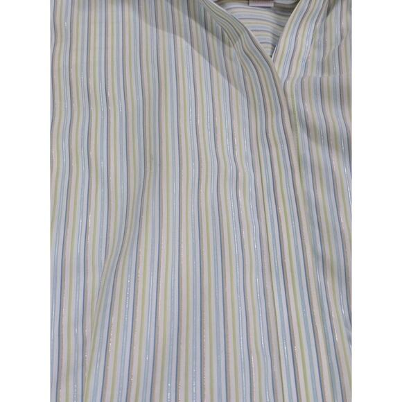 Chico's Size 3 Women's Green Metallic Striped Button Up Shirt Size XL No- Iron - Picture 5 of 7